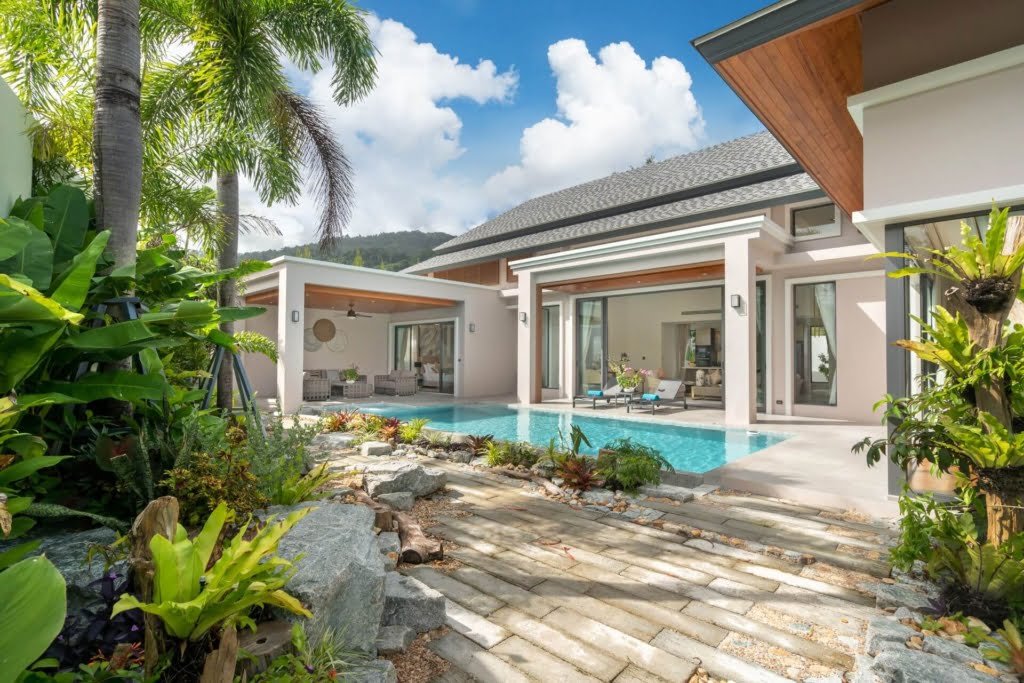 Private pool and garden view in contemporary villa, Bangtao