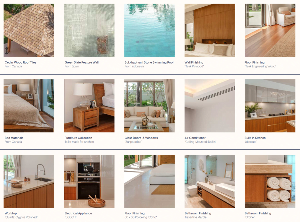Collage of different villa options for Anchan Indigo Balinese Villas