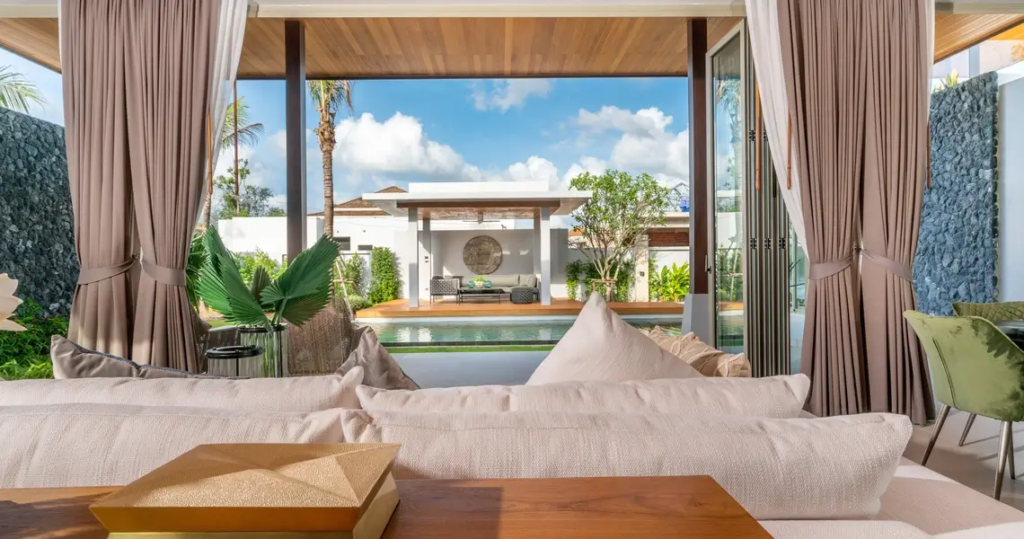 ppen-plan living space in Thai Balinese villa, Phuket