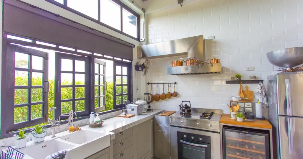 Kitchen in Spacious modern villa with mountain views in Phuket