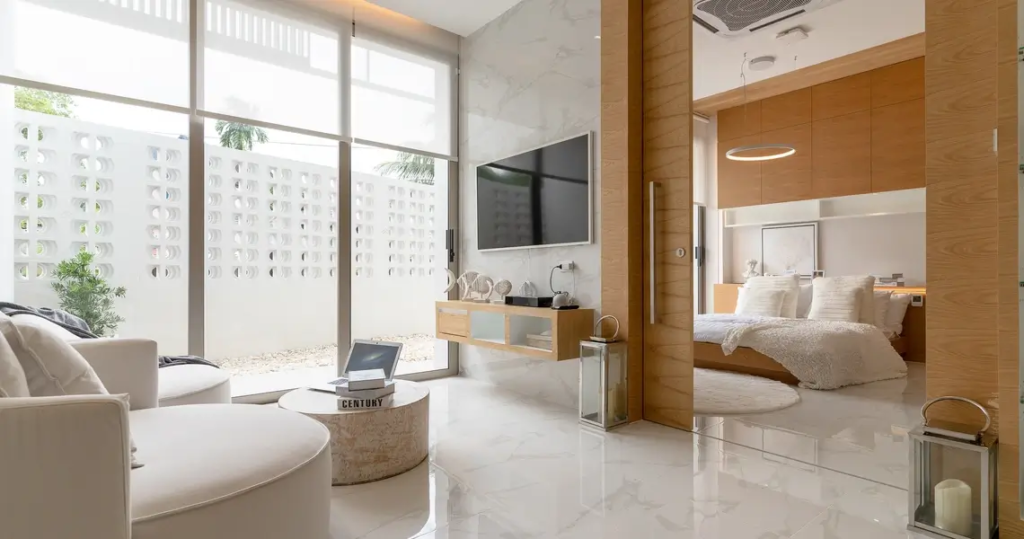 Sleek interiors of urban villa in Phuket