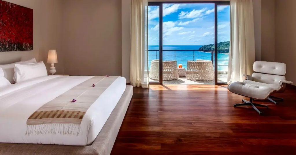 Bedroom at Designer villa near Naithon Beach with stunning sunset views