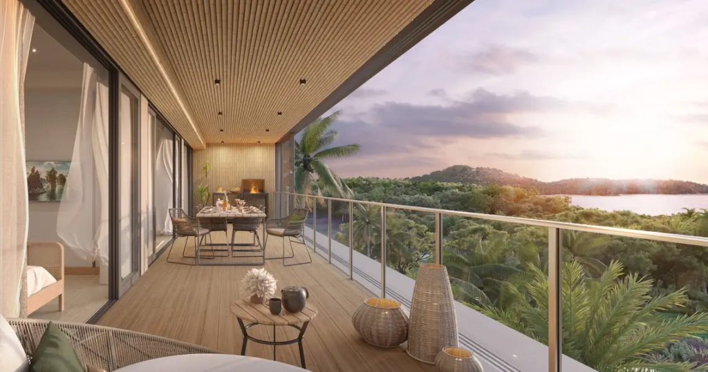 Balcony with ocean views in seaside condo near Bangtao Beach, Phuket