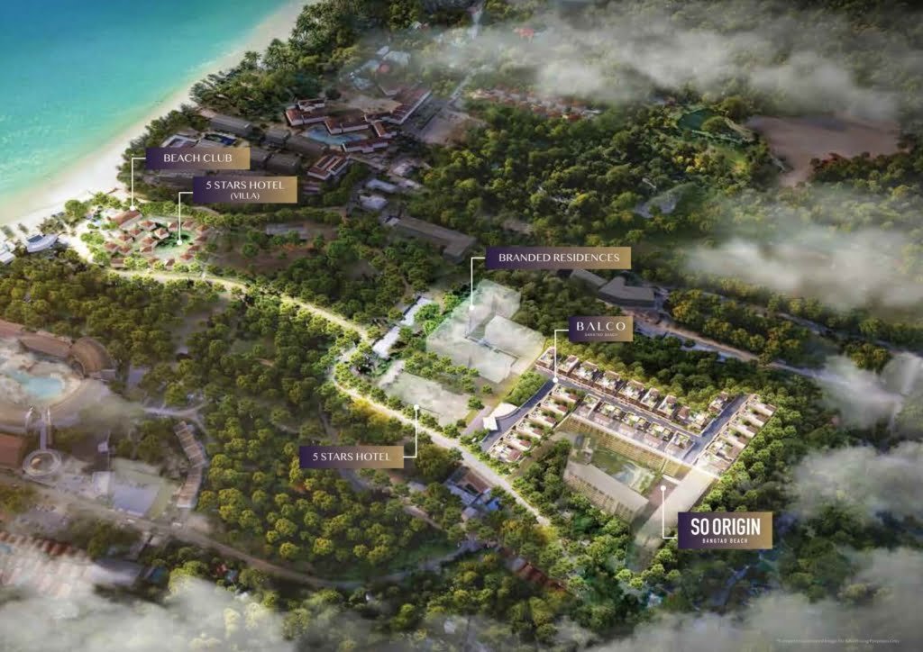 Aerial view of So Origin Bangtao with rooftop pool and sea views